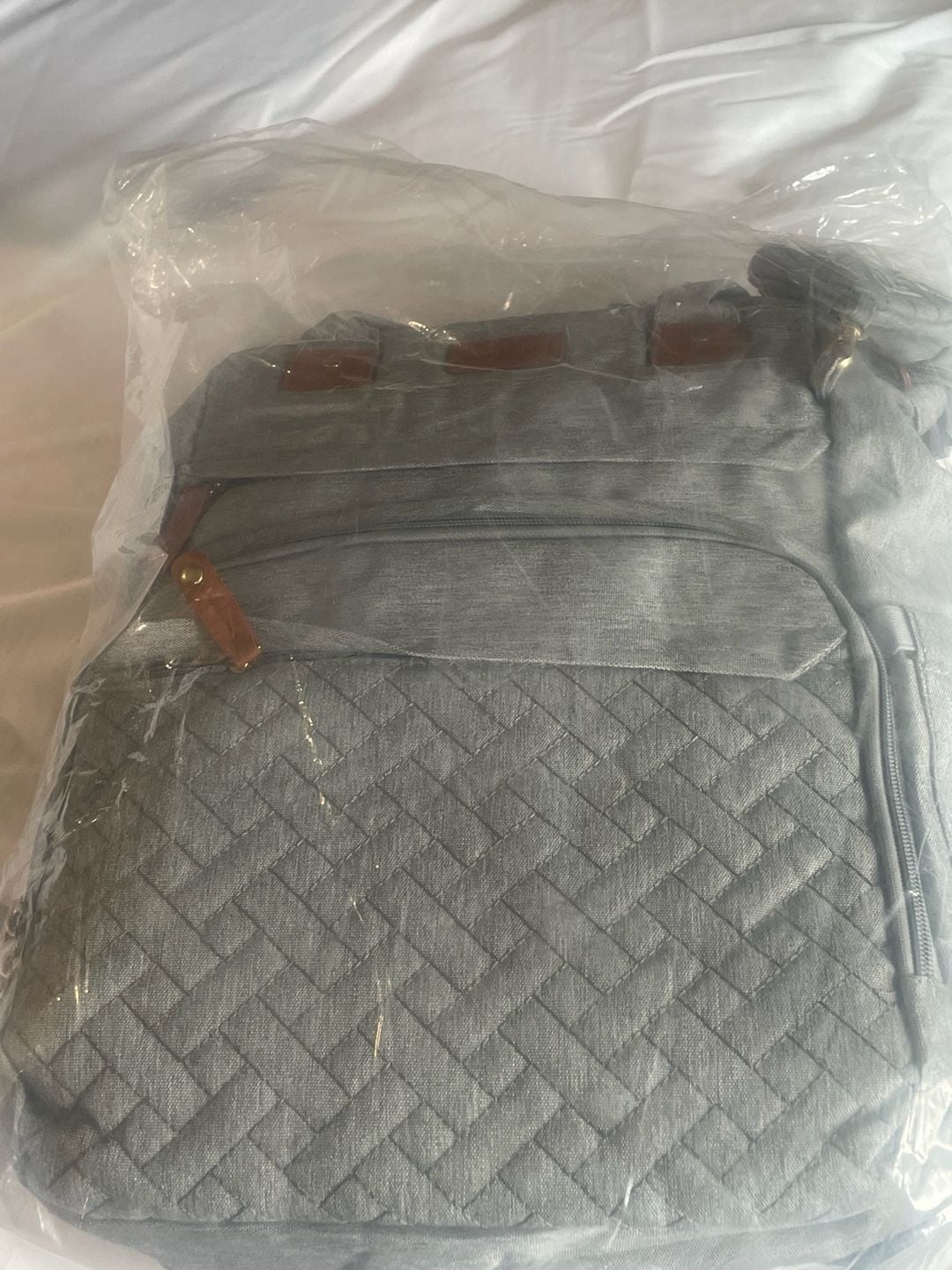Good Mum Diaper Backpack Gray Quilted Travel Bag 13