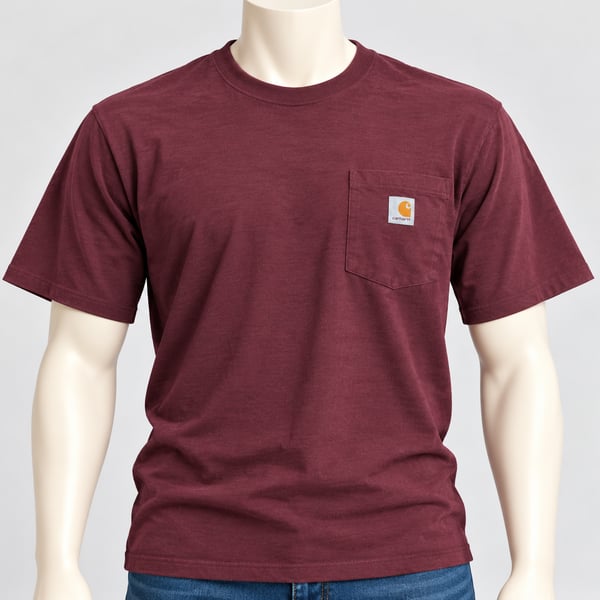 Carhartt K87 Pocket T-Shirt Size M Burgundy Loose Fit Heavyweight
