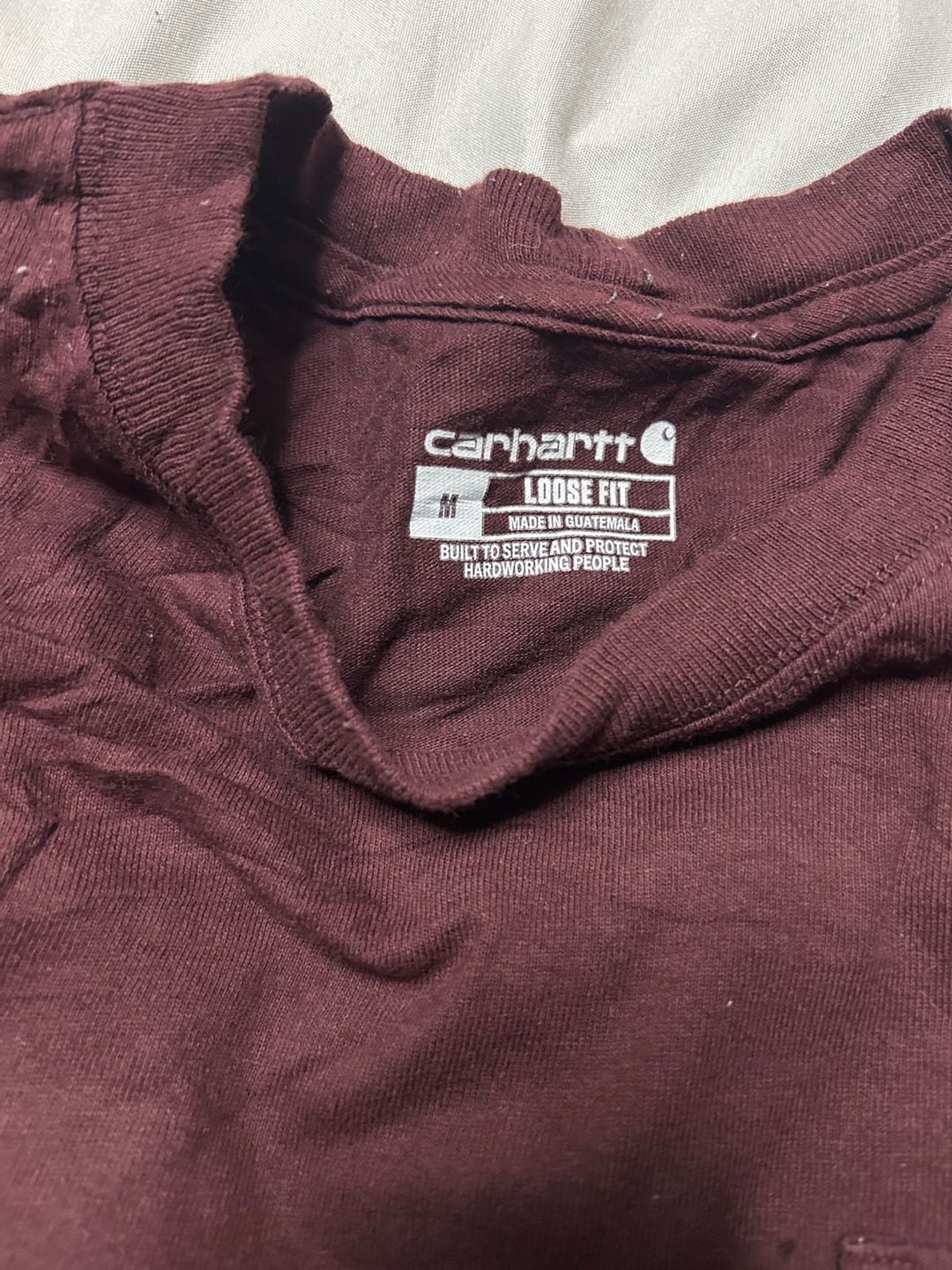 Carhartt K87 Pocket T-Shirt Size M Burgundy Loose Fit Heavyweight 3