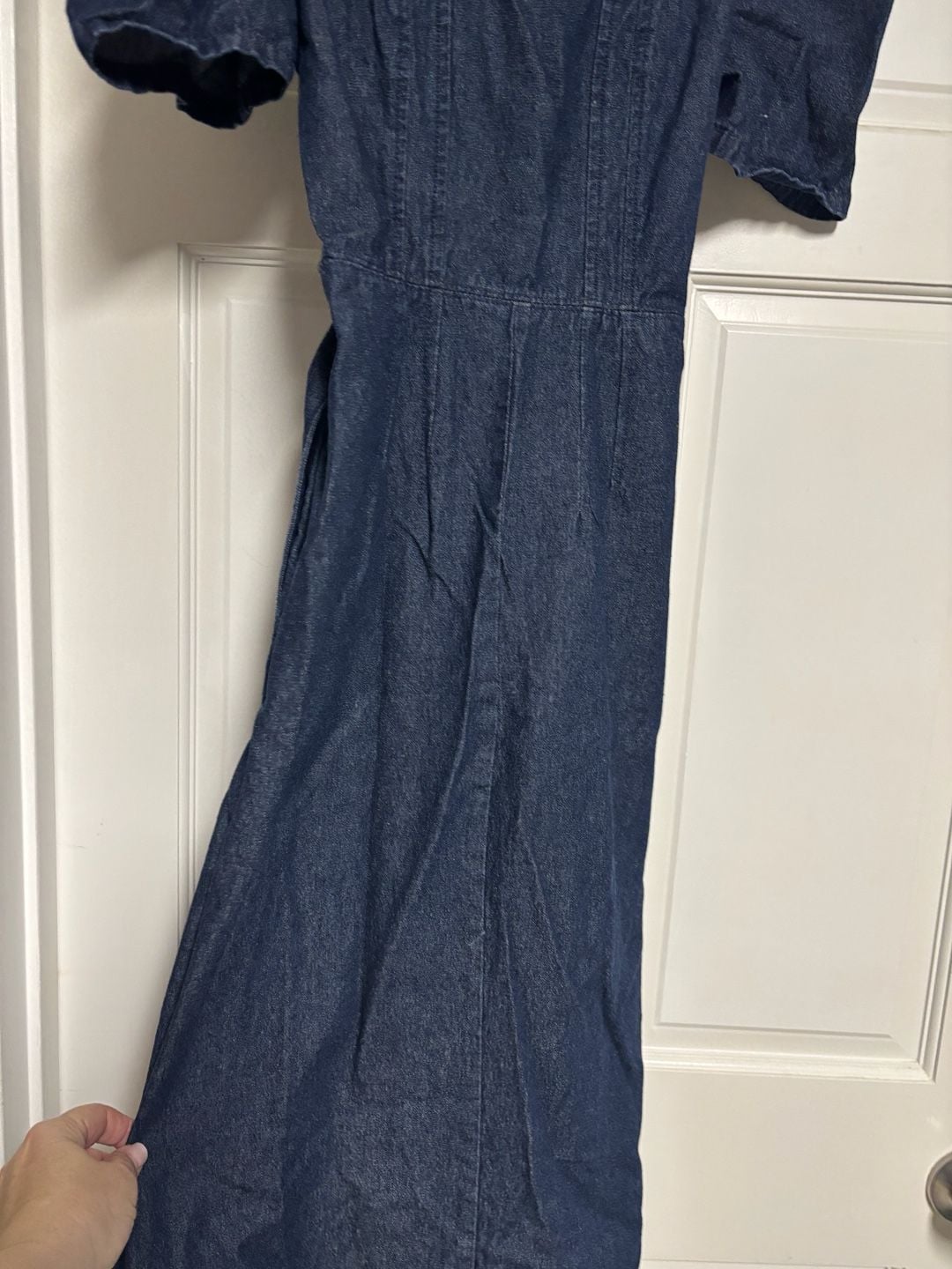 Who What Wear Denim Dress Size XS Square Neck puff Sleeve Belted dress 3