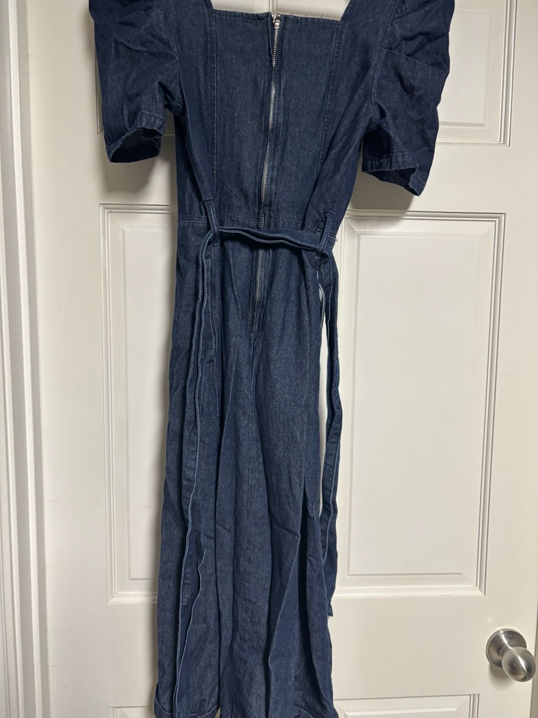 Who What Wear Denim Dress Size XS Square Neck puff Sleeve Belted dress 4