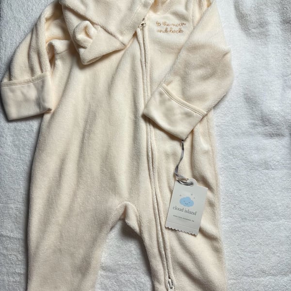 Cloud Island Hooded Fleece Bunting Size 3-6M Off-White
