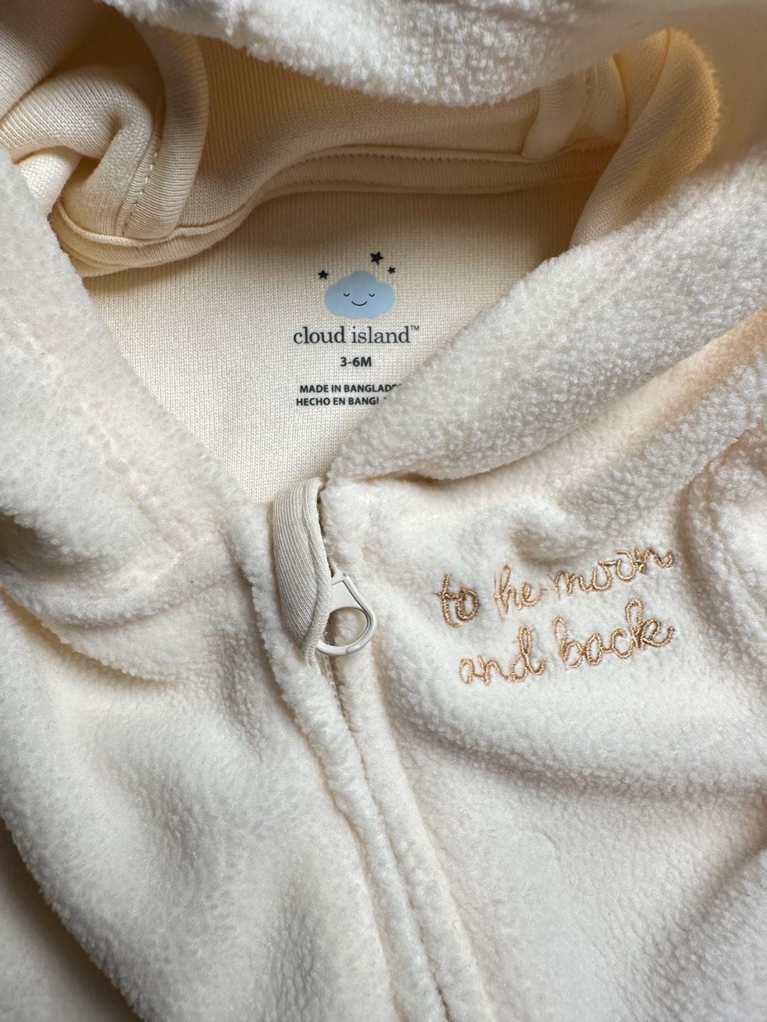 Cloud Island Hooded Fleece Bunting Size 3-6M Off-White 5
