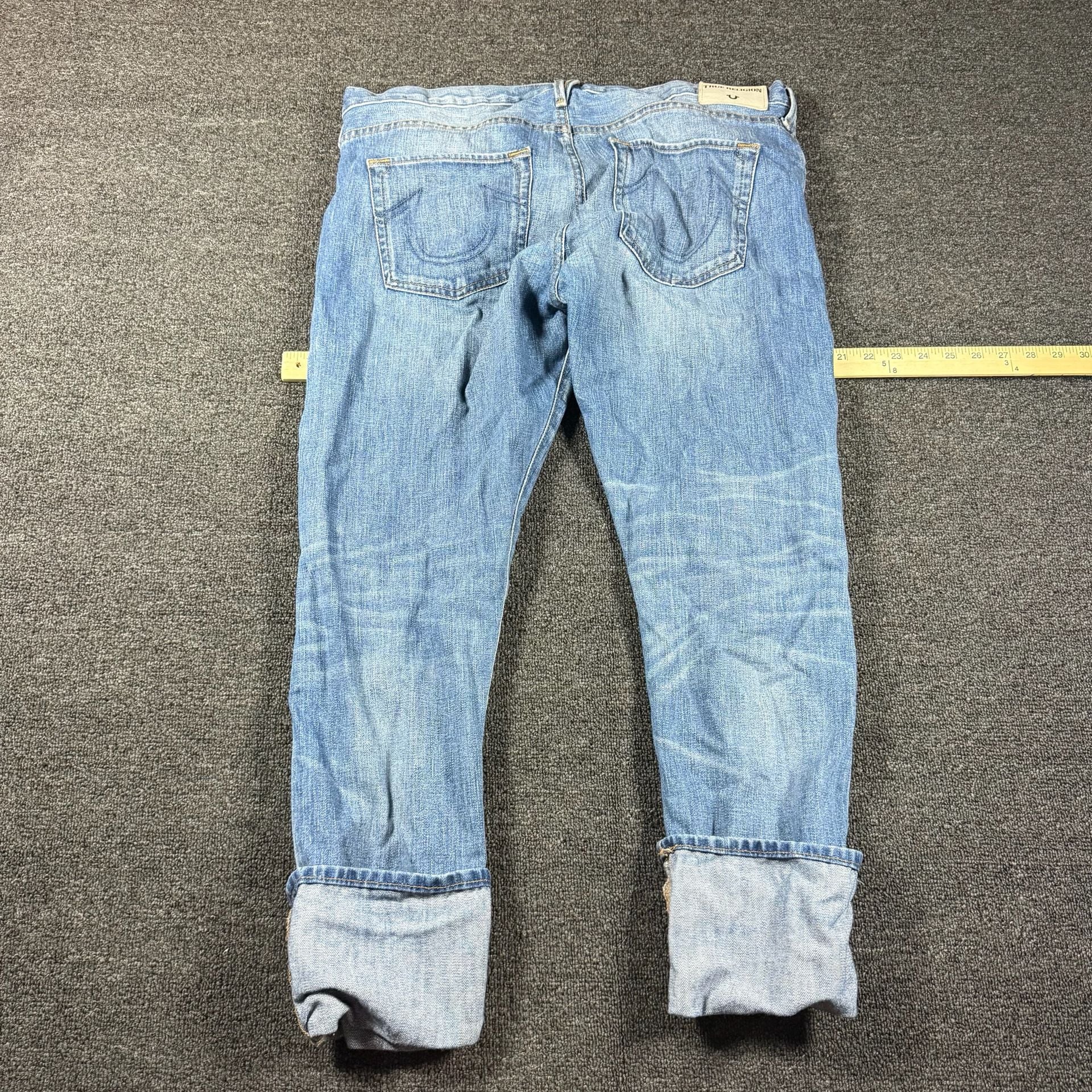True Religion Light Wash Denim Jeans Blue Cropped & button fly 7