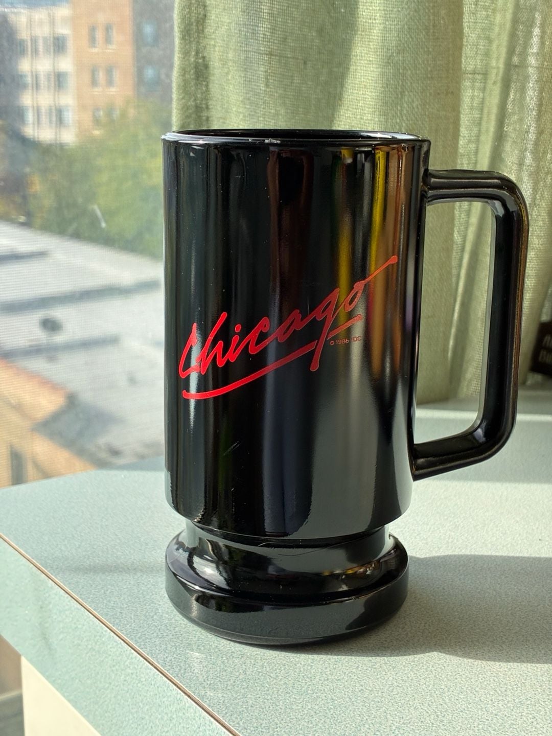 Chicago Band 1986 Vintage Black Glass Mug 1