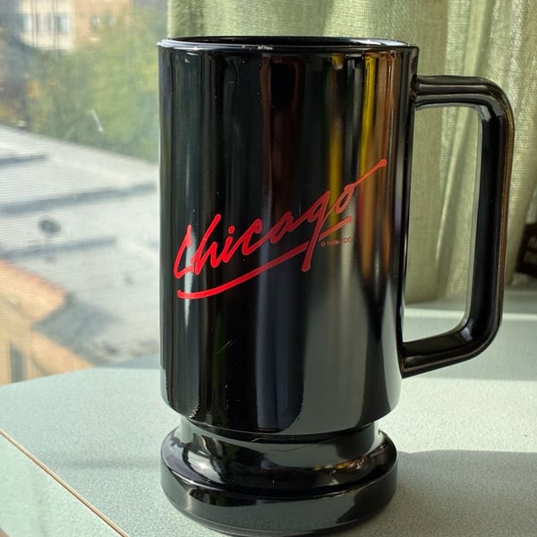 Chicago Band 1986 Vintage Black Glass Mug