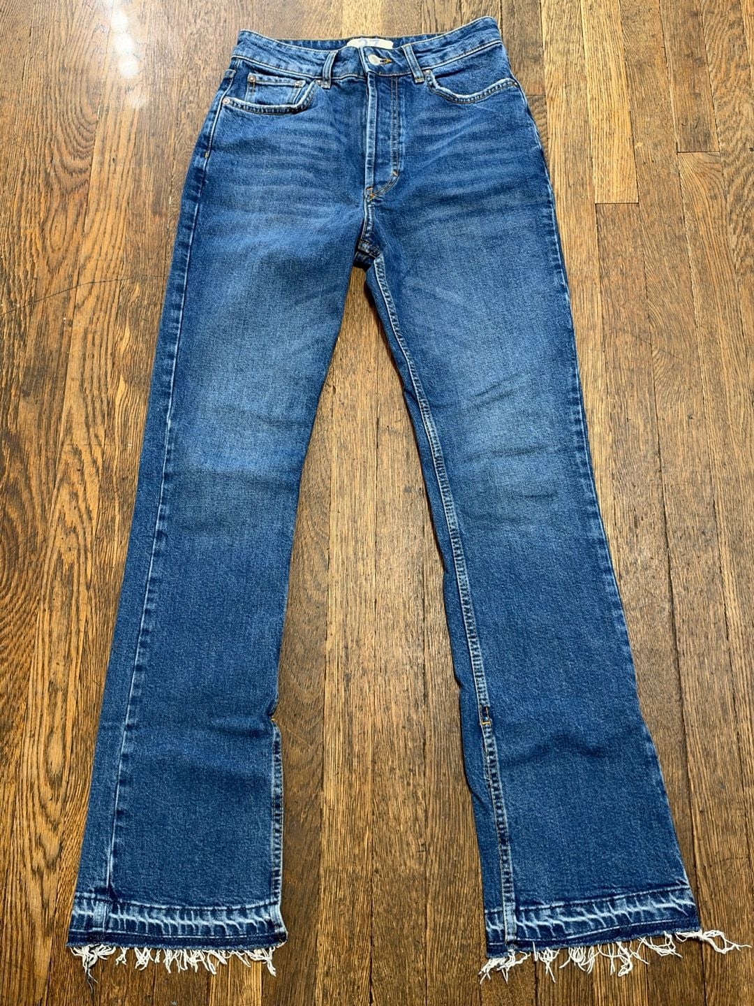 We The Free Emmy Split Hem Jeans Size 27 Blue Denim High Waisted Straight Leg 2