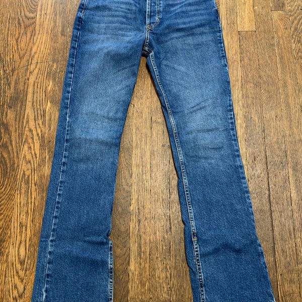 We The Free Emmy Split Hem Jeans Size 27 Blue Denim High Waisted Straight Leg