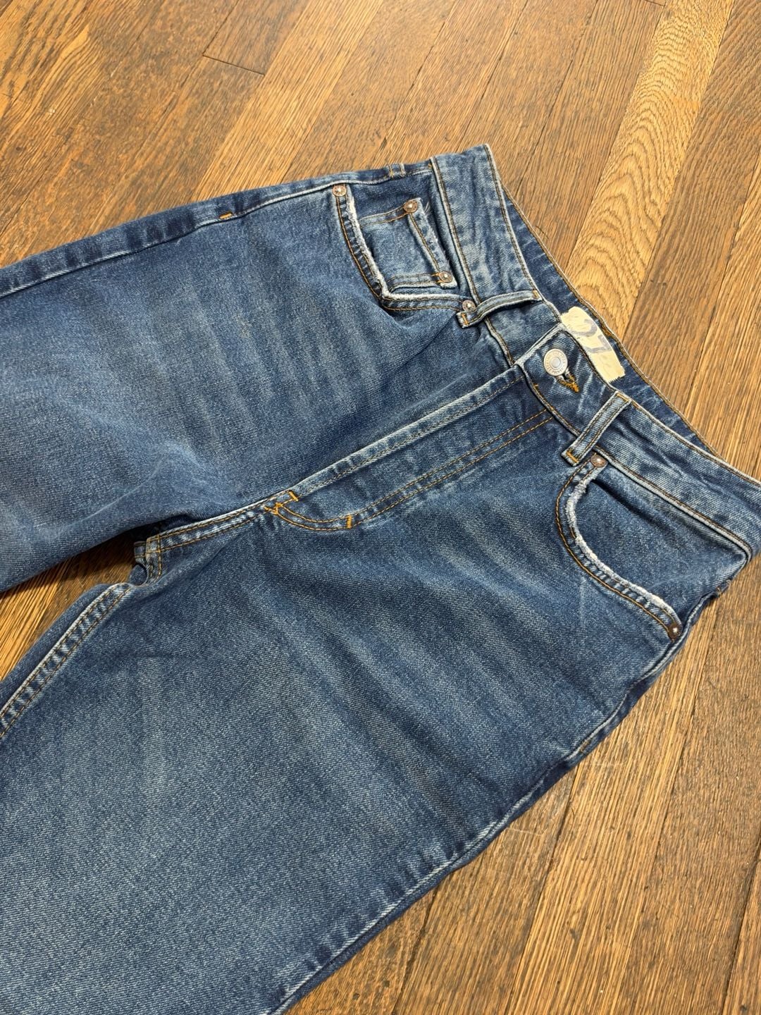 We The Free Emmy Split Hem Jeans Size 27 Blue Denim High Waisted Straight Leg 12