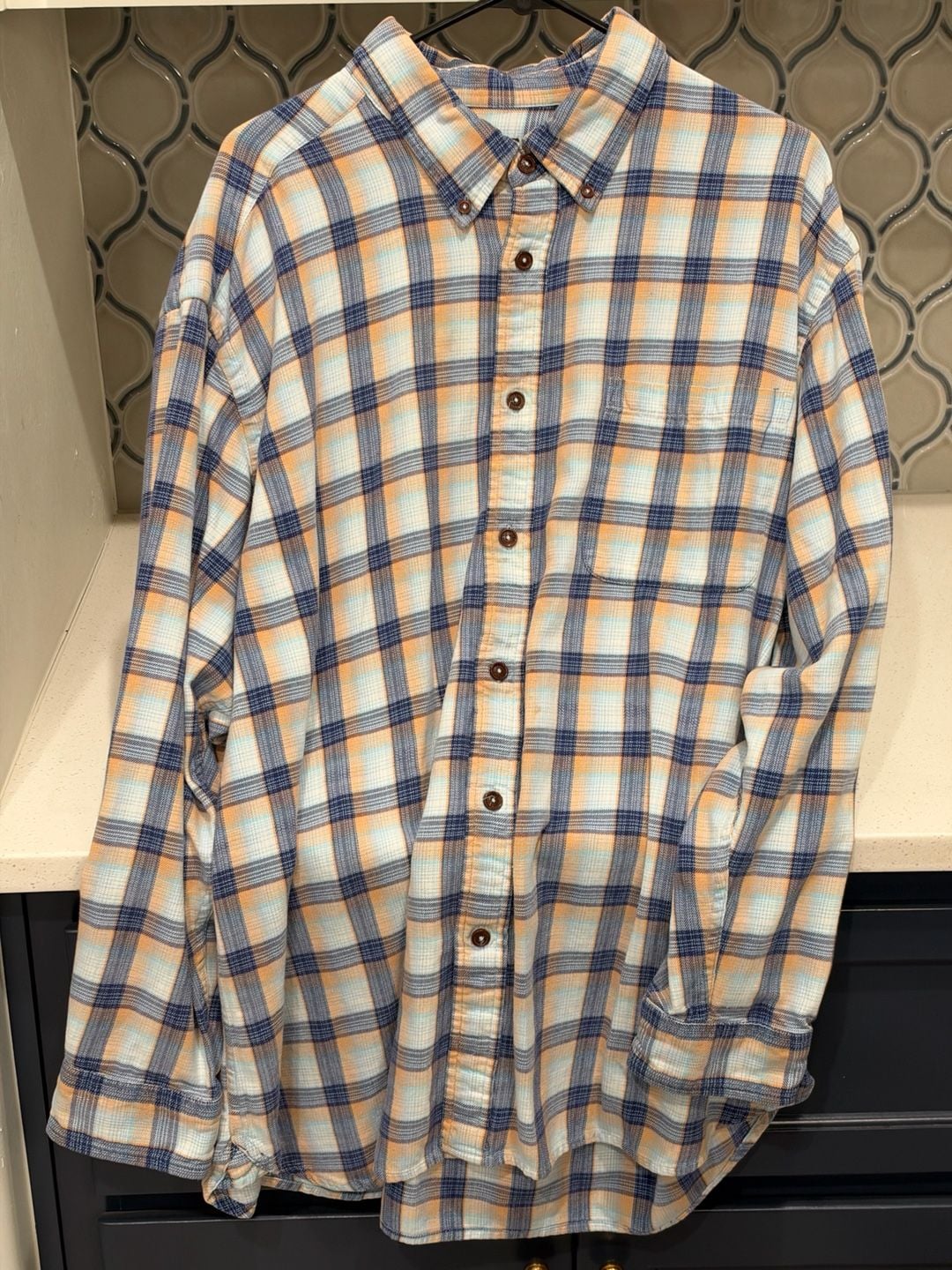 Orvis Plaid Long Sleeve Button Down Flannel Shirt Size XXL Blue Orange 2
