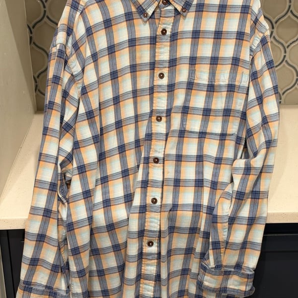 Orvis Plaid Long Sleeve Button Down Flannel Shirt Size XXL Blue Orange