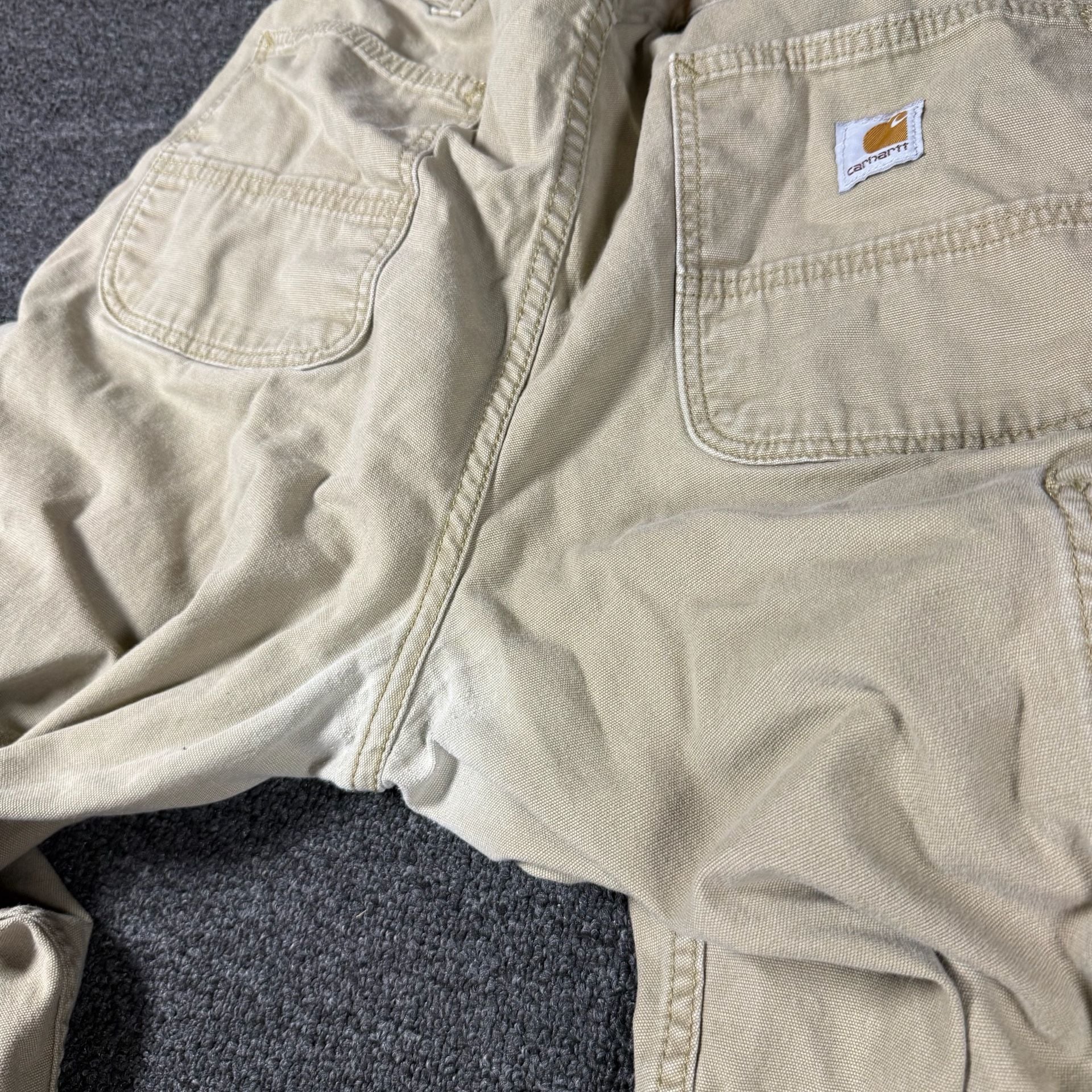 Carhartt Relaxed Fit Work Pants Size 38x30 Beige Canvas Utility 7