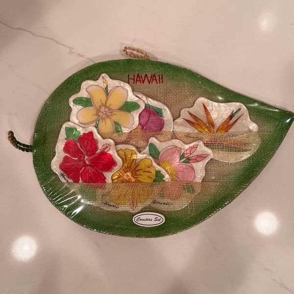 Vintage Hawaiian Tropical Shell Coaster Set