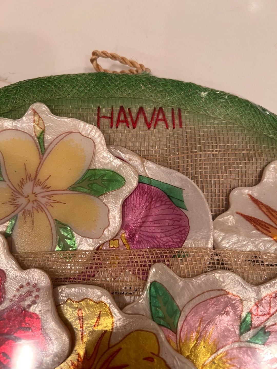 Vintage Hawaiian Tropical Shell Coaster Set 3