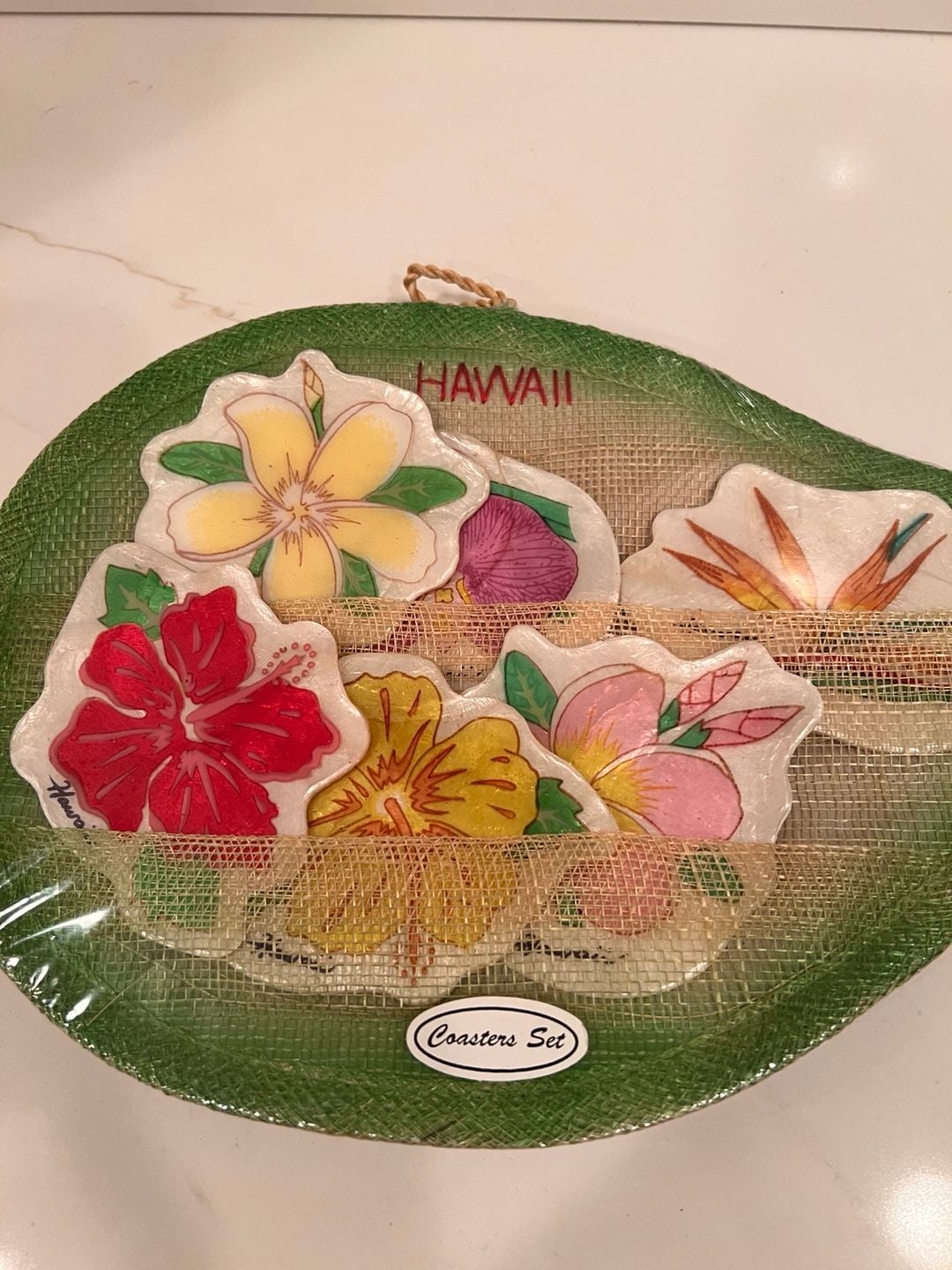 Vintage Hawaiian Tropical Shell Coaster Set 4