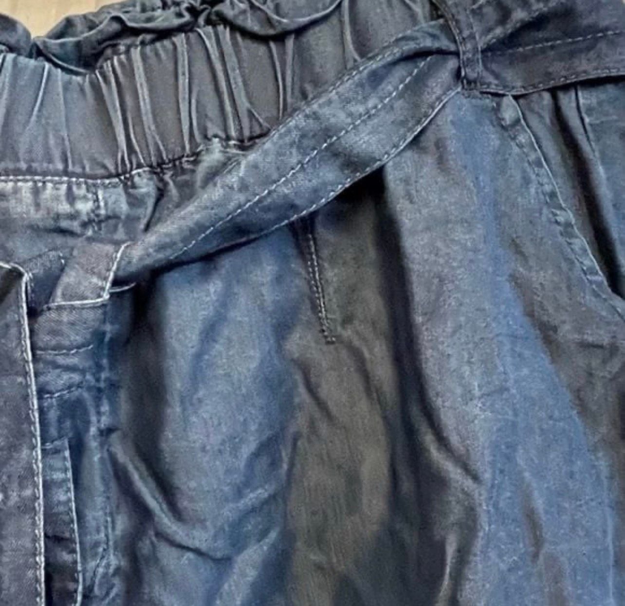 Women’s XL 16-18 Zenana Wide Leg Soft Jean Denim Paperbag Belted Pants Boho Raw 4