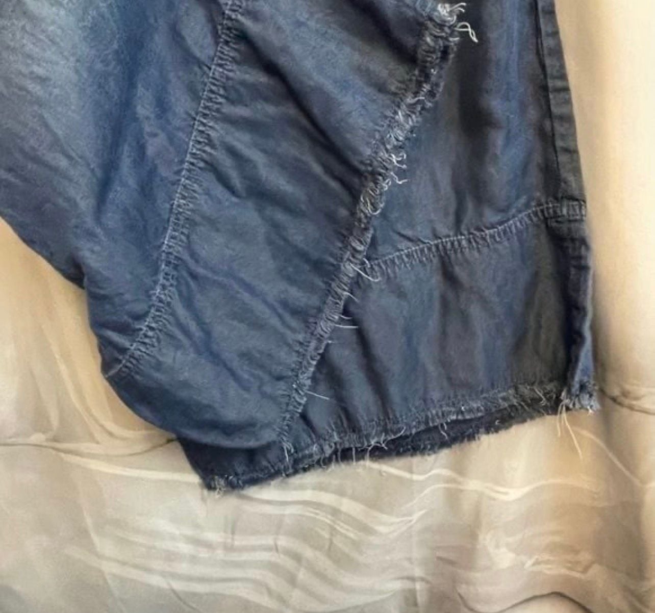 Women’s XL 16-18 Zenana Wide Leg Soft Jean Denim Paperbag Belted Pants Boho Raw 5