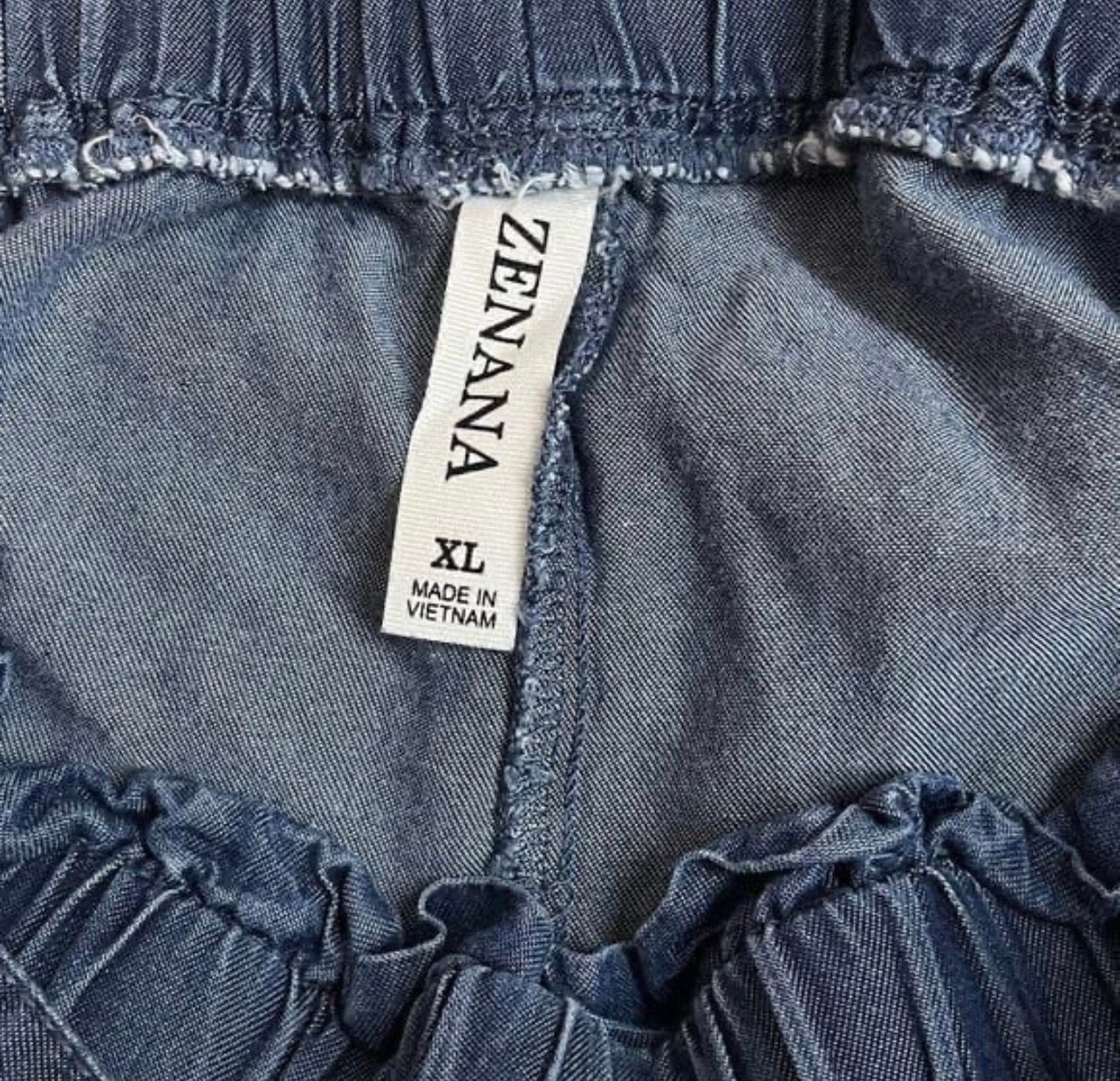 Women’s XL 16-18 Zenana Wide Leg Soft Jean Denim Paperbag Belted Pants Boho Raw 7