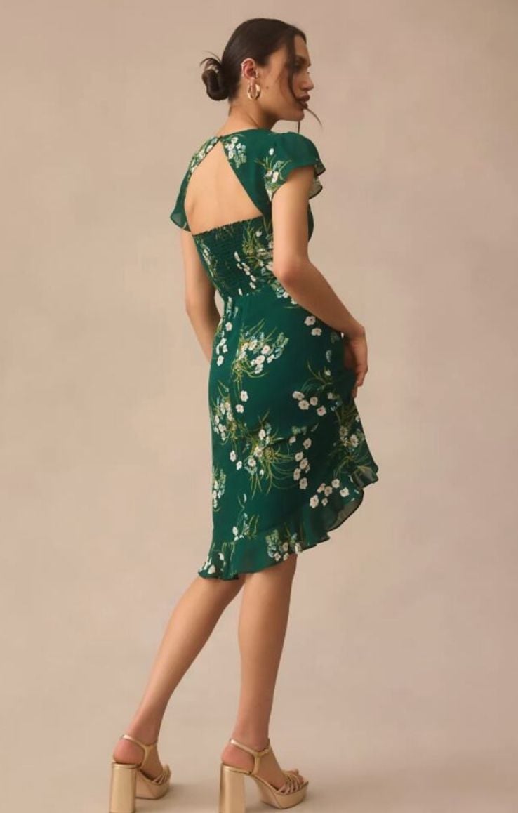 NWT Reformation Rosi Dress Size 0 Green Buena Floral Print Sweetheart NEW 11