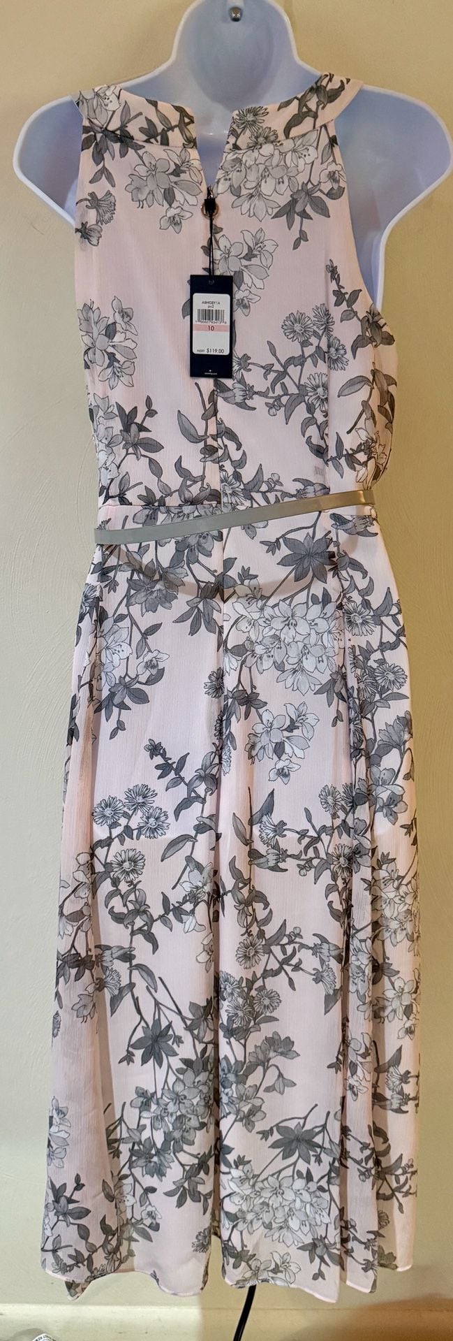 Tommy Hilfiger Floral Chiffon Midi Dress Size 10 NWT Belted Pink Gray $119 5