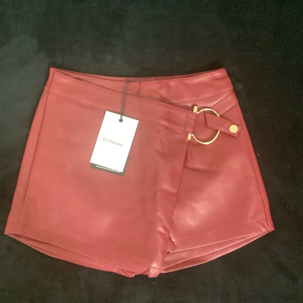 En Saison Campbell Faux Leather Wrap Skort Dark Rose Burgundy Red XS NWT