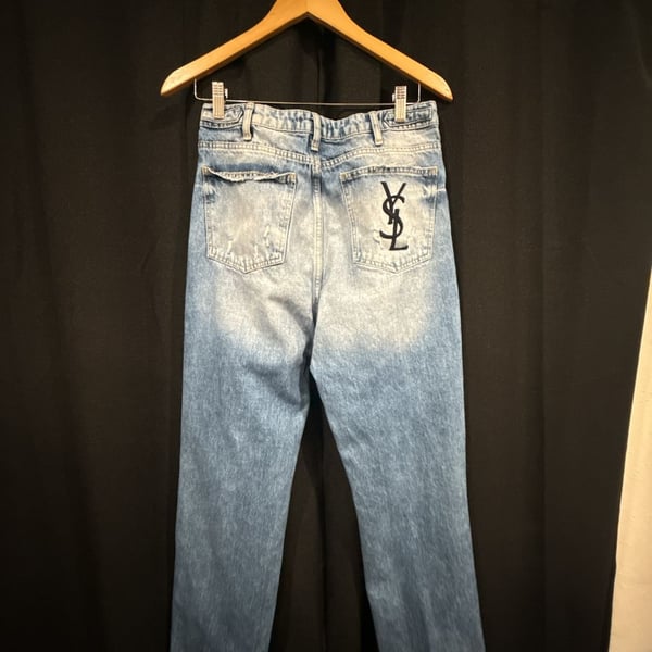 Saint Laurent Denim Jeans Size 30 Blue Distressed YSL Logo