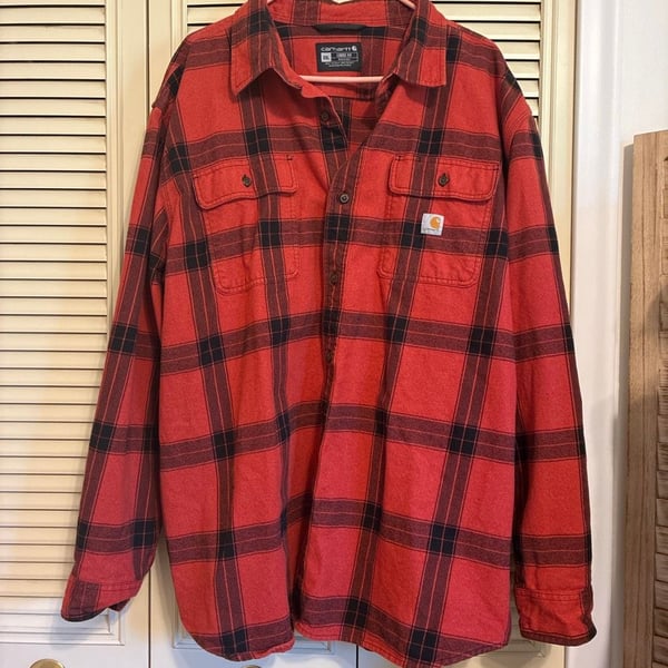 Carhartt Loose Fit Heavyweight Flannel Long-Sleeve Plaid Shirt 2XL Red