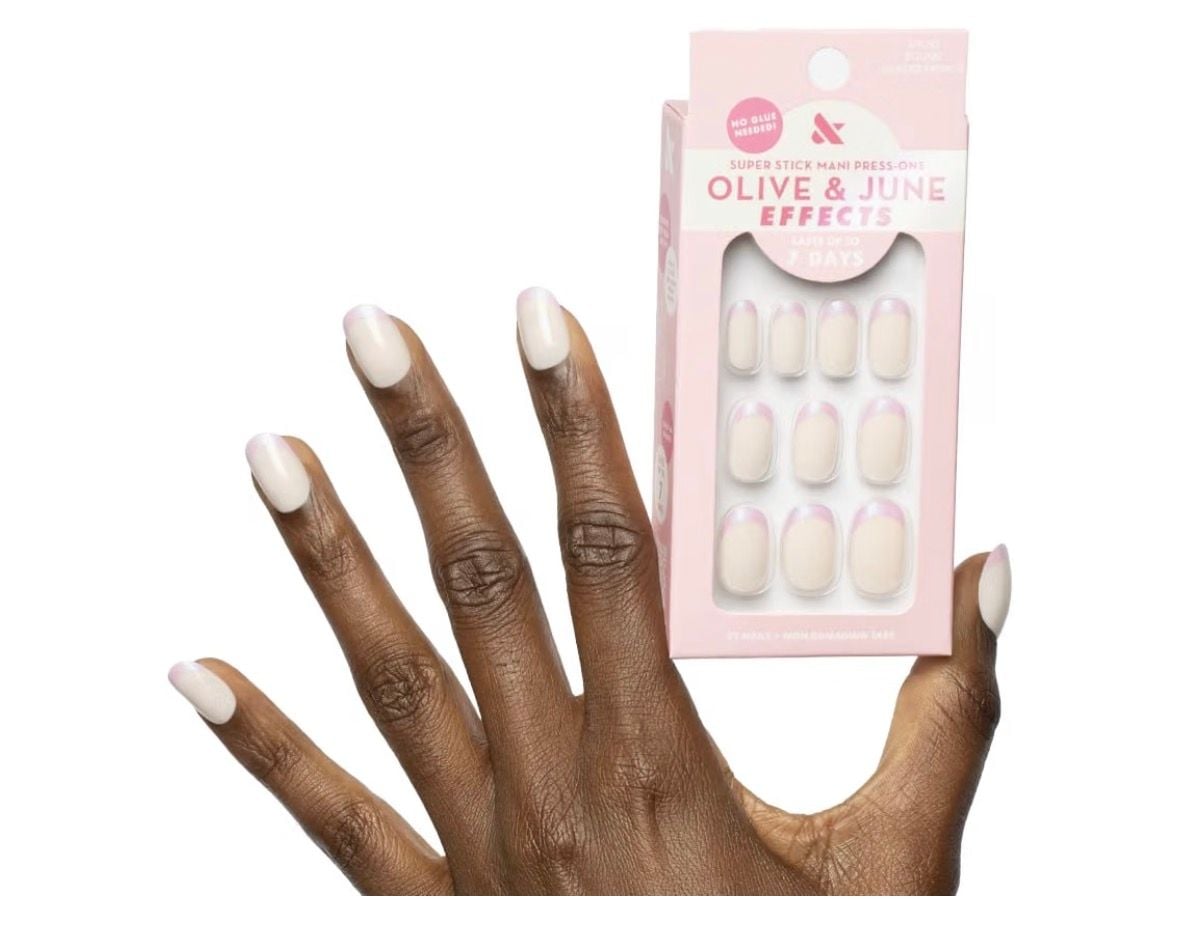 Olive & June Effects Super Stick Mani Press-Ons Round Short Glazed French 1