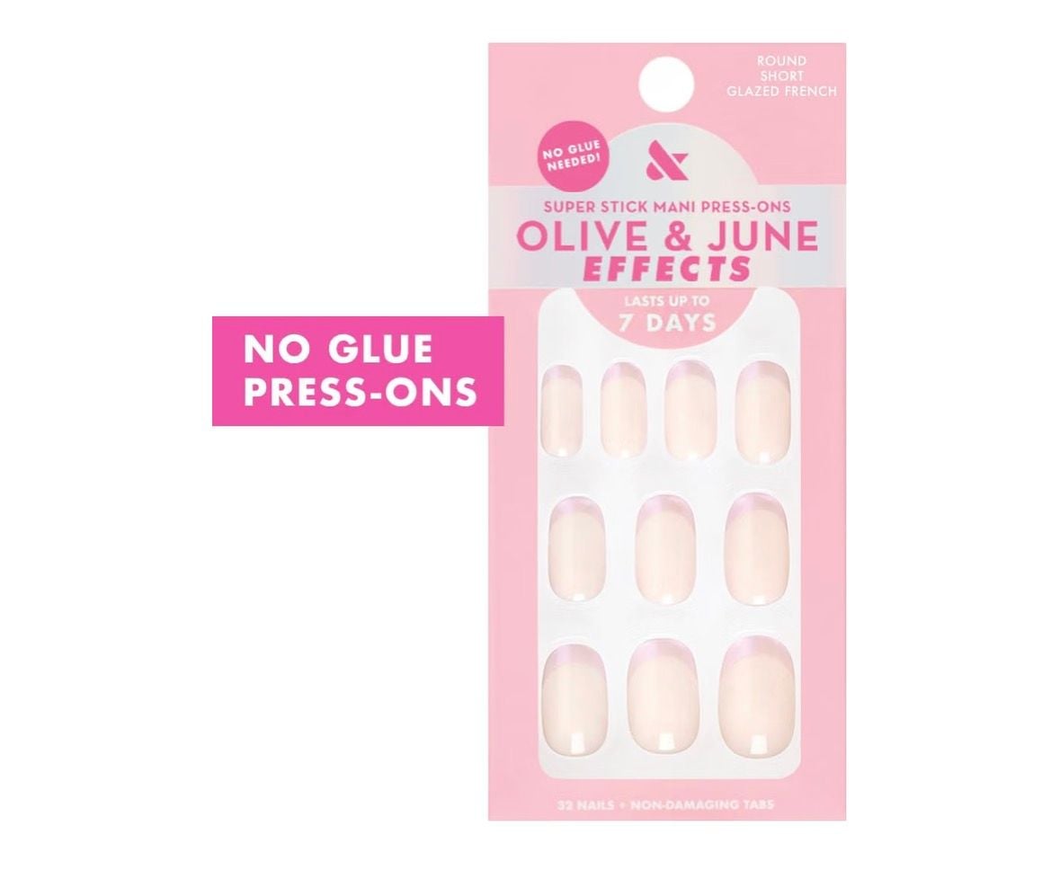 Olive & June Effects Super Stick Mani Press-Ons Round Short Glazed French 2