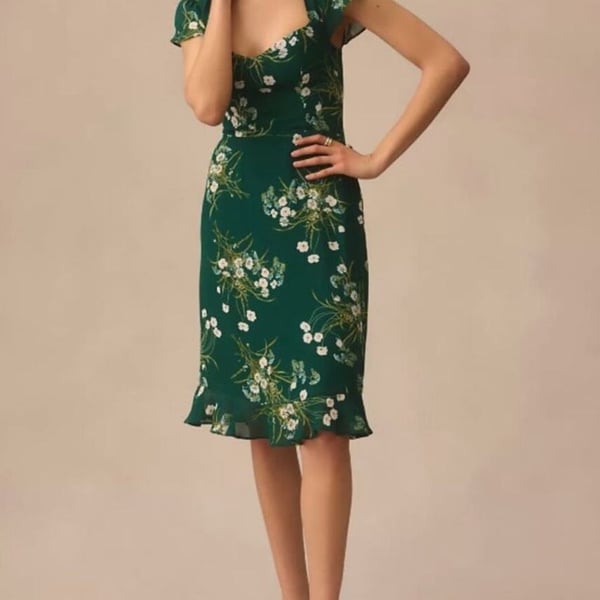NWT Reformation Rosi Dress Size 0 Green Buena Floral Print Sweetheart NEW