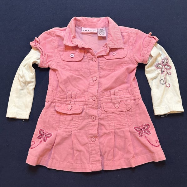 Sweet Kids Corduroy Dress Size 18M Pink Butterfly Long Sleeve Layered