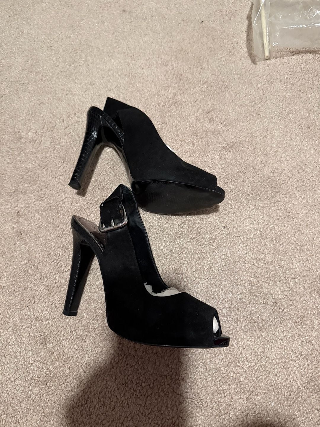 BCBGirls Fernando Heels Size 7B Black Suede Peep Toe Slingback 3