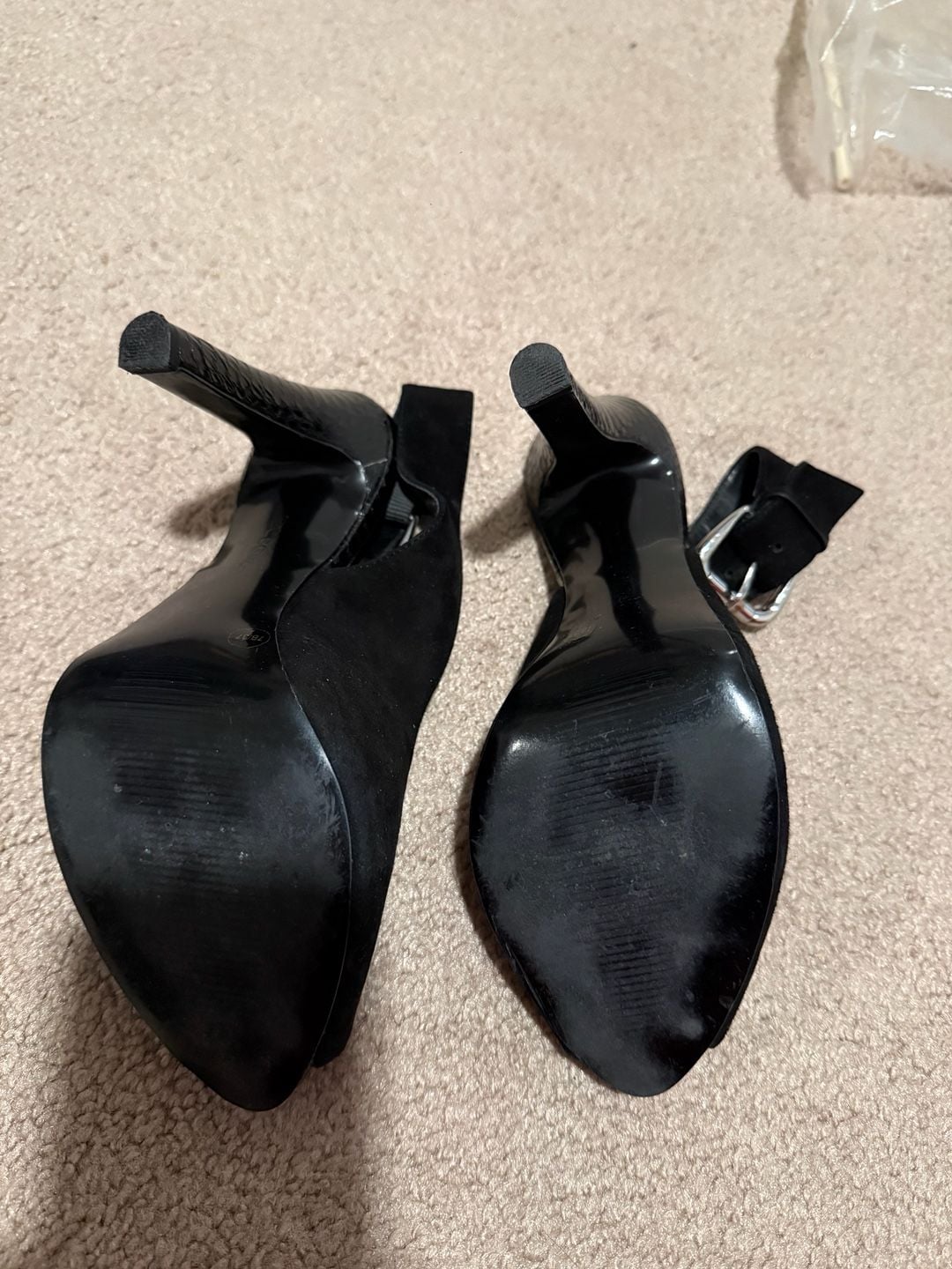 BCBGirls Fernando Heels Size 7B Black Suede Peep Toe Slingback 4