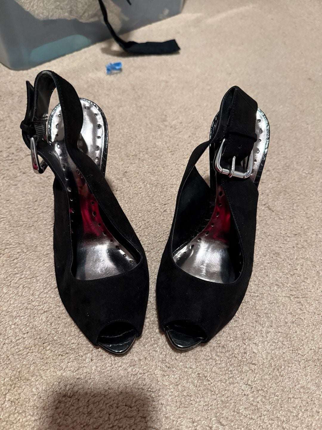 BCBGirls Fernando Heels Size 7B Black Suede Peep Toe Slingback 6