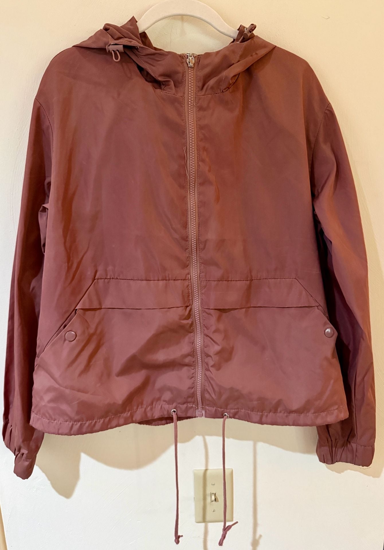 CI SONO Womens Large Dark Mauve Hooded Windbreaker Jacket Lightweight Cinch 2