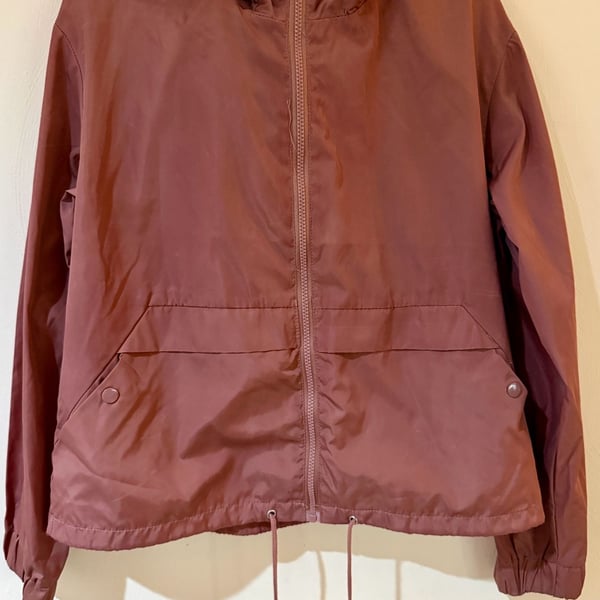 CI SONO Womens Large Dark Mauve Hooded Windbreaker Jacket Lightweight Cinch