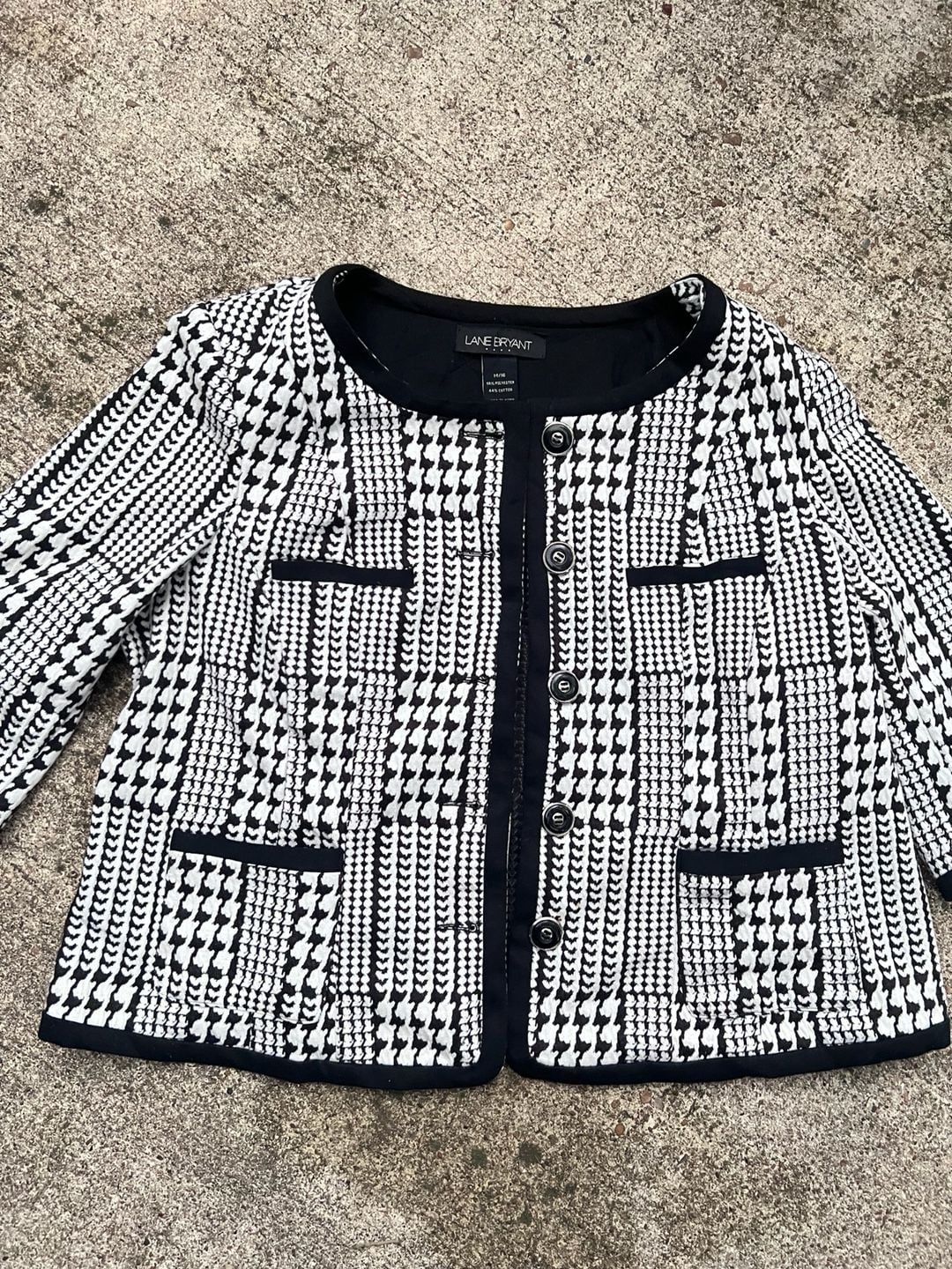 A- Lane Bryant Houndstooth Jacket Size 14/16 Black White Cotton Blend 2