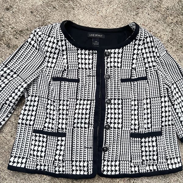 A- Lane Bryant Houndstooth Jacket Size 14/16 Black White Cotton Blend