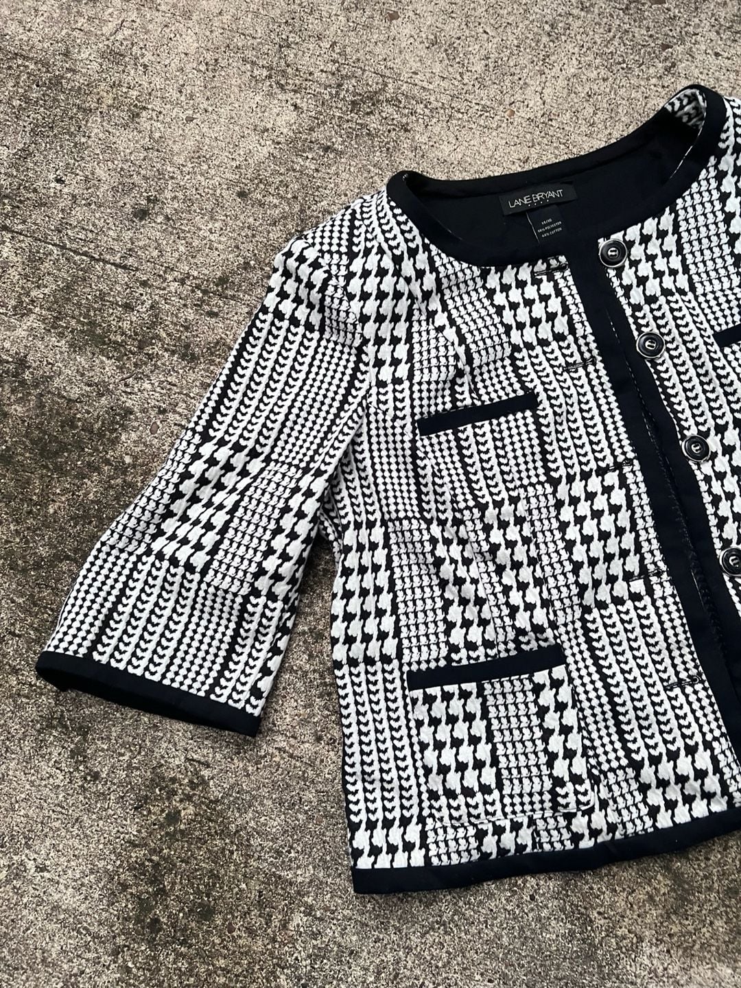 A- Lane Bryant Houndstooth Jacket Size 14/16 Black White Cotton Blend 3