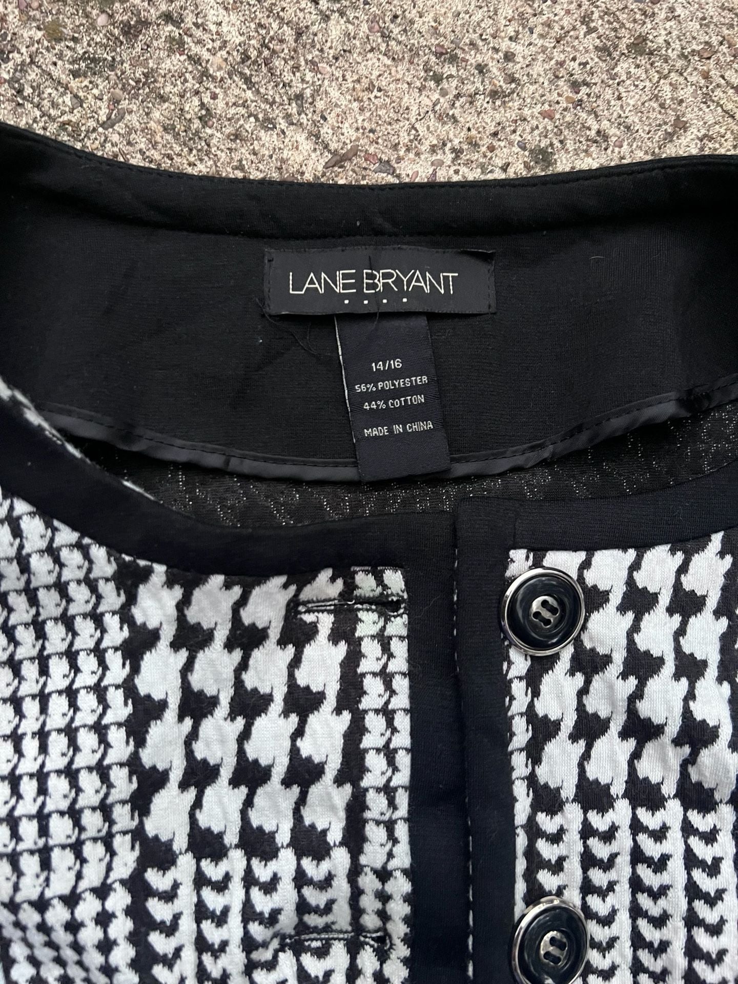 A- Lane Bryant Houndstooth Jacket Size 14/16 Black White Cotton Blend 7