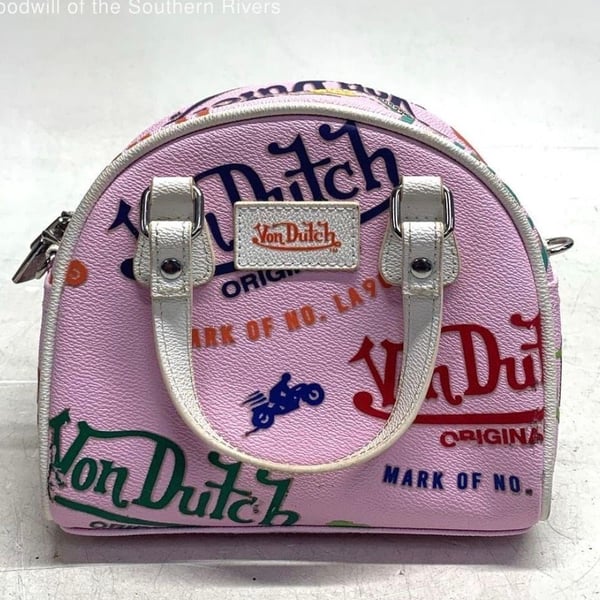 Authentic Vintage Von Dutch Pink Jax Mini Bowling Bag Multi-Logo Y2K Era Purse 