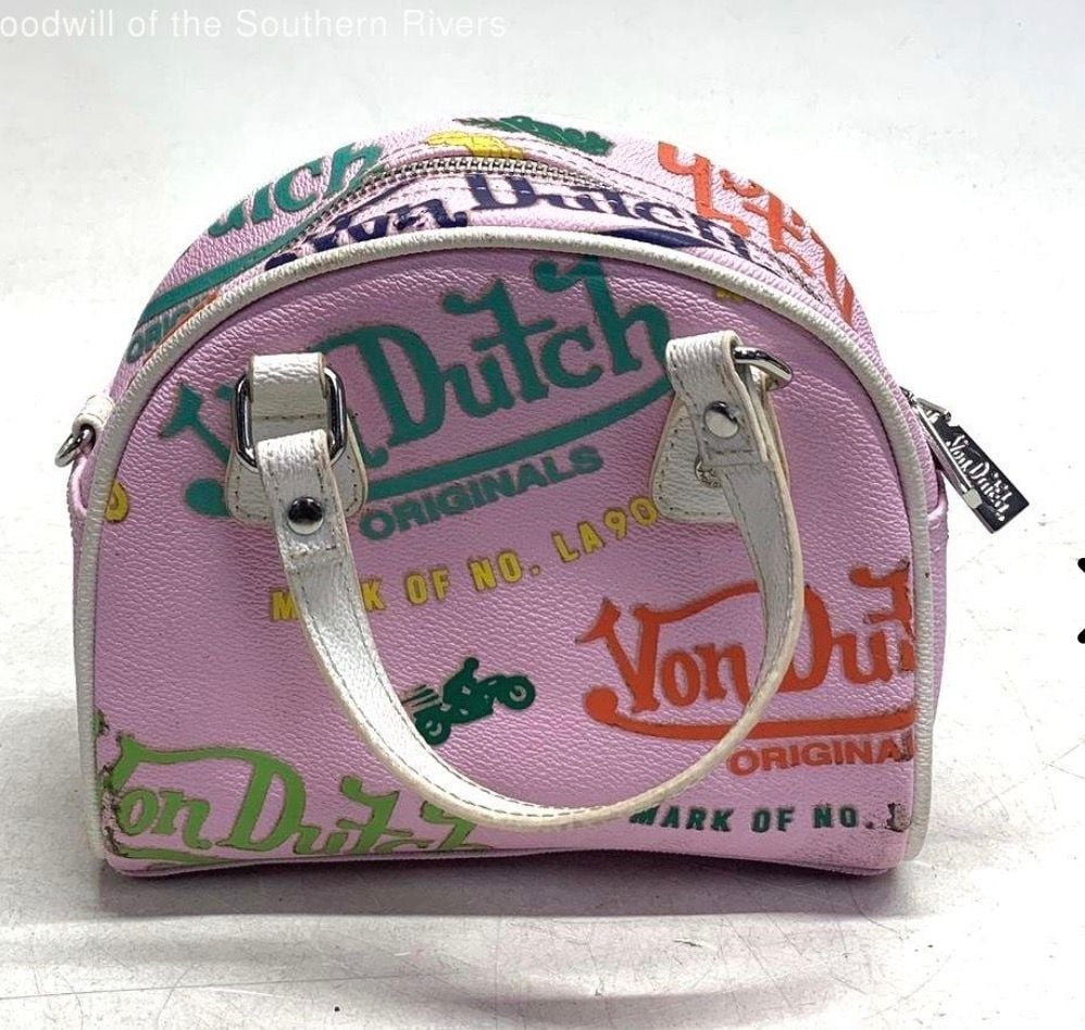Authentic Vintage Von Dutch Pink Jax Mini Bowling Bag Multi-Logo Y2K Era Purse 3