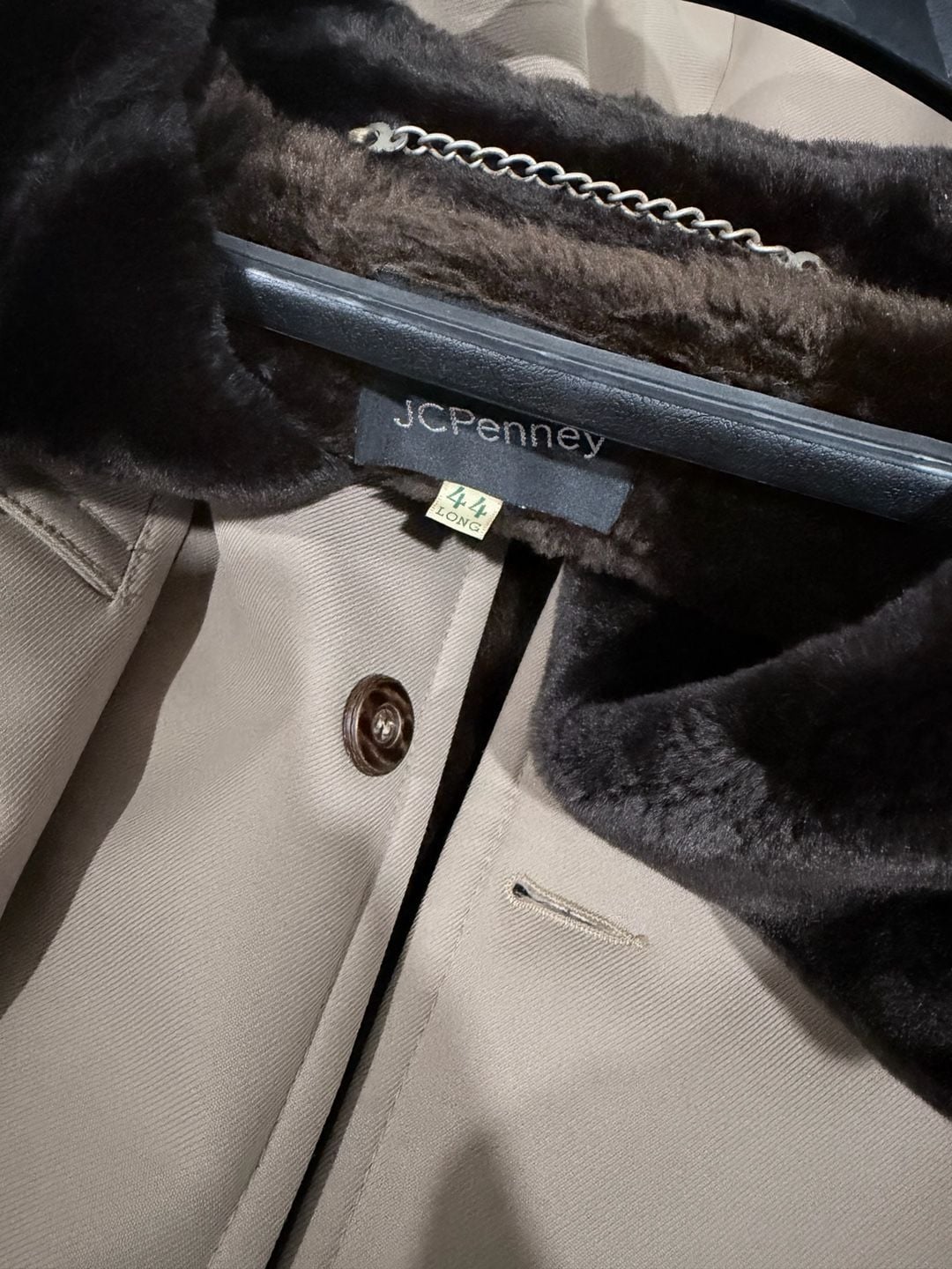 JCPenney Overcoat Size 44 Long Tan Faux Fur Collar 4