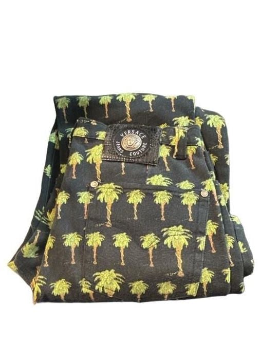 Versace Jeans Couture Palm Tree Print Pants Size 31 45 Black Green 3