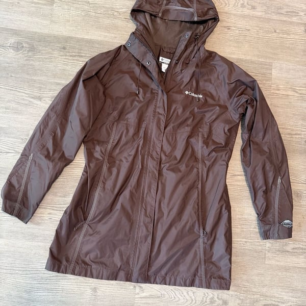 Columbia Rain Jacket Size L Brown Omni-Tech Waterproof Hooded