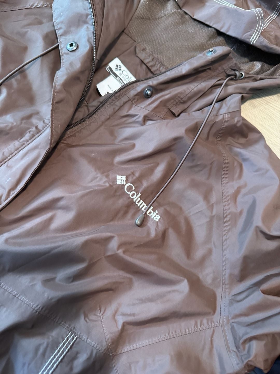 Columbia Rain Jacket Size L Brown Omni-Tech Waterproof Hooded 5