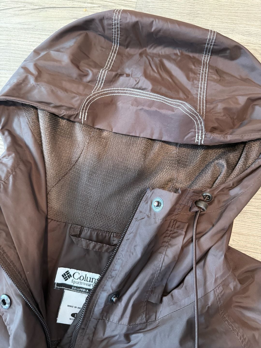 Columbia Rain Jacket Size L Brown Omni-Tech Waterproof Hooded 6
