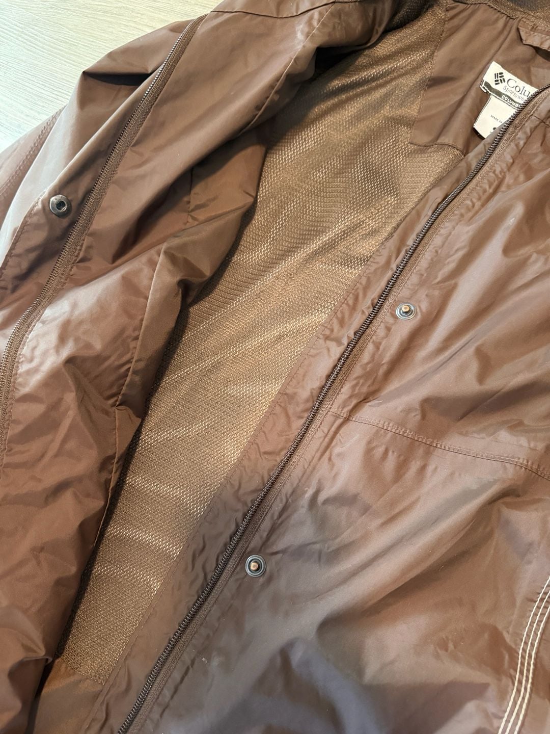 Columbia Rain Jacket Size L Brown Omni-Tech Waterproof Hooded 8