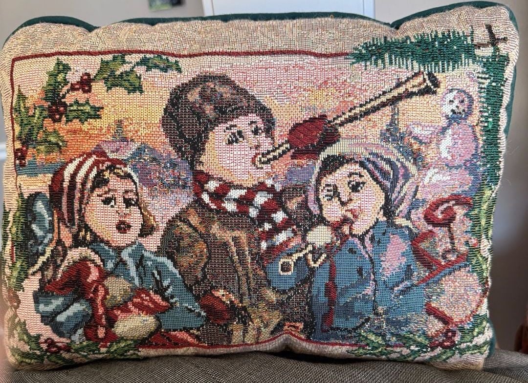 Vintage Christmas Carolers Woven Tapestry Accent Pillow Holiday 1