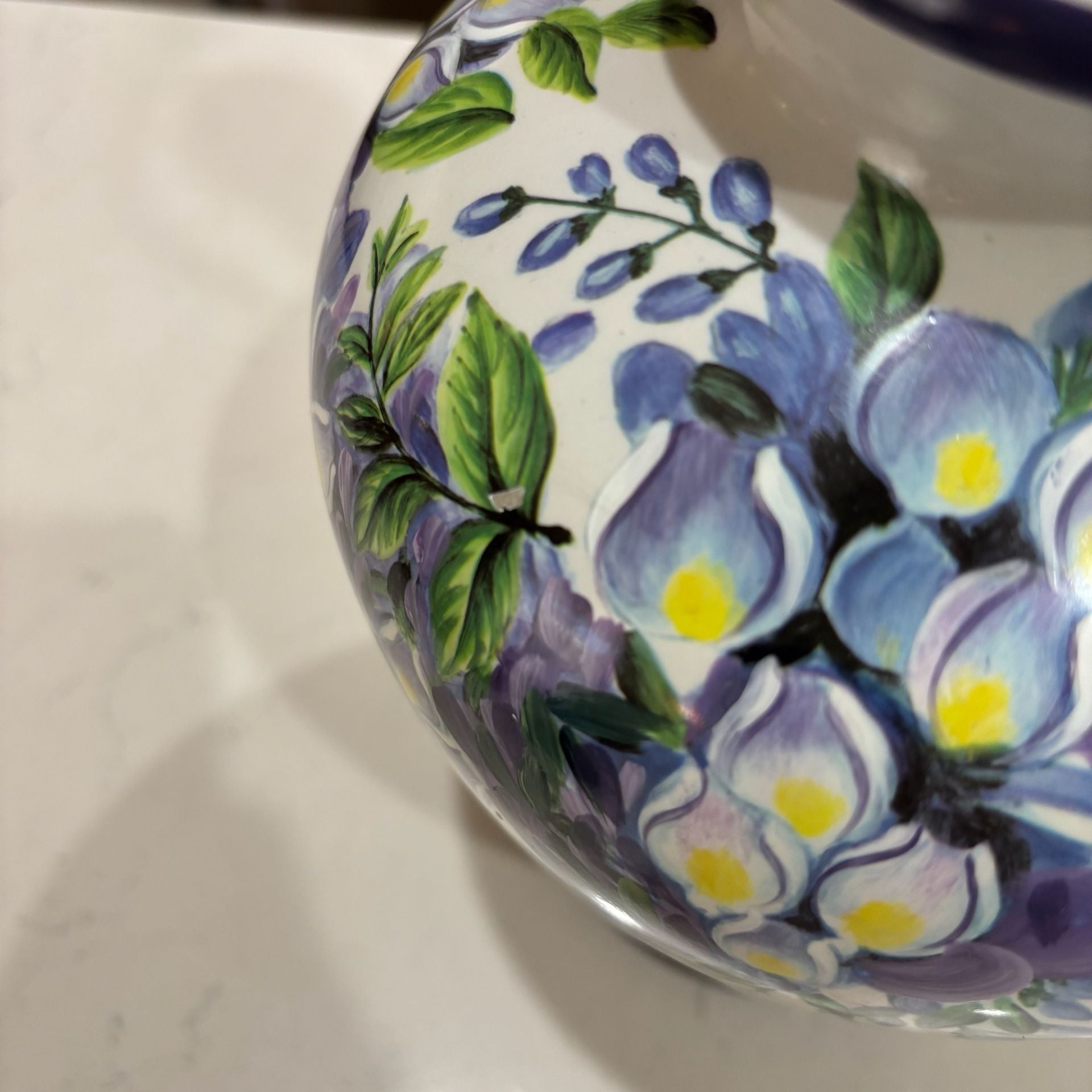Vintage Hand Painted Purple Ceramic Floral Ginger Jar Table Lamps Pair 11